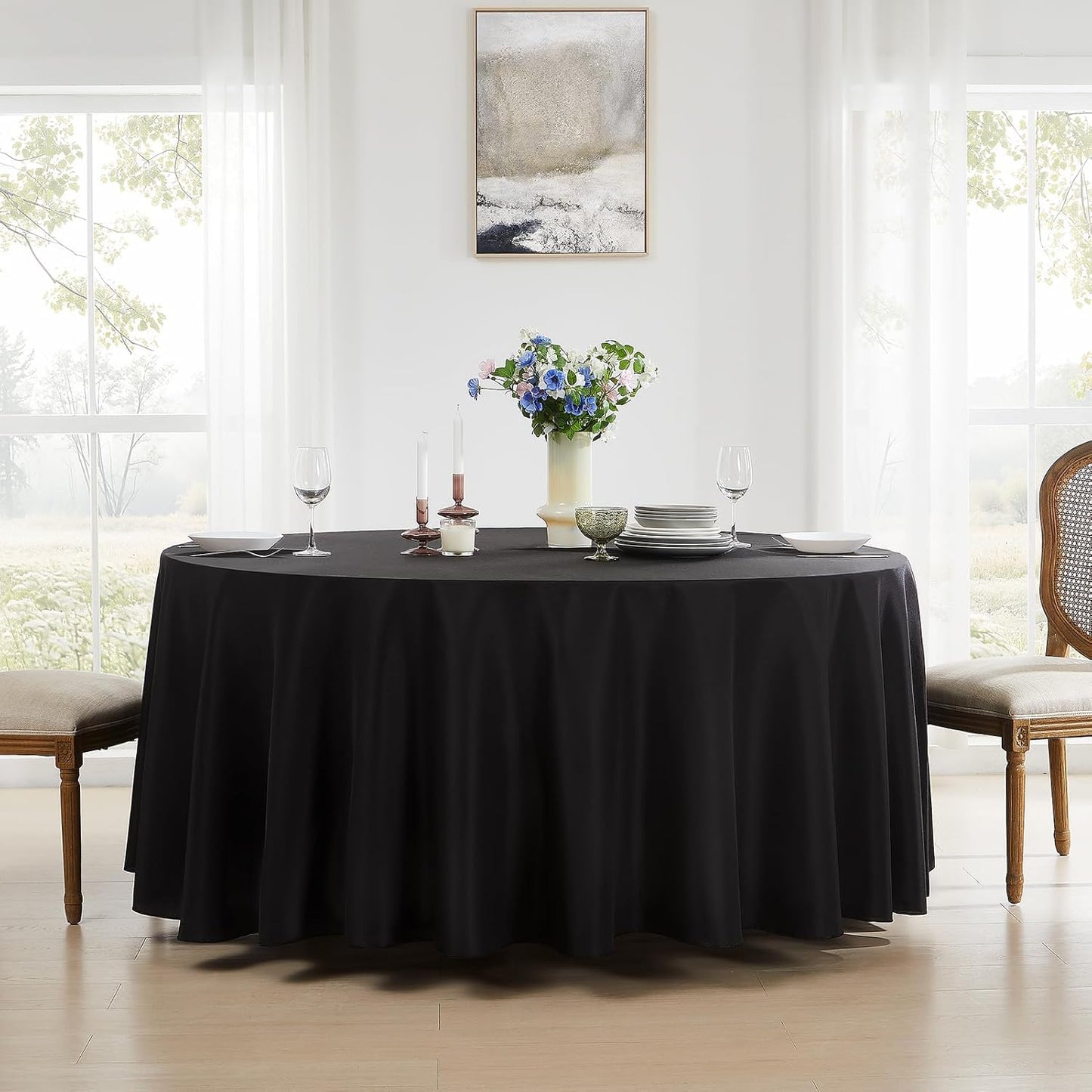 Round Tablecloth 120 Inch 6 Pack Black Tablecloths Washable Decorative Linen Polyester Table Clothes Cover for Dining Table Banquets Buffet Parties and Wedding