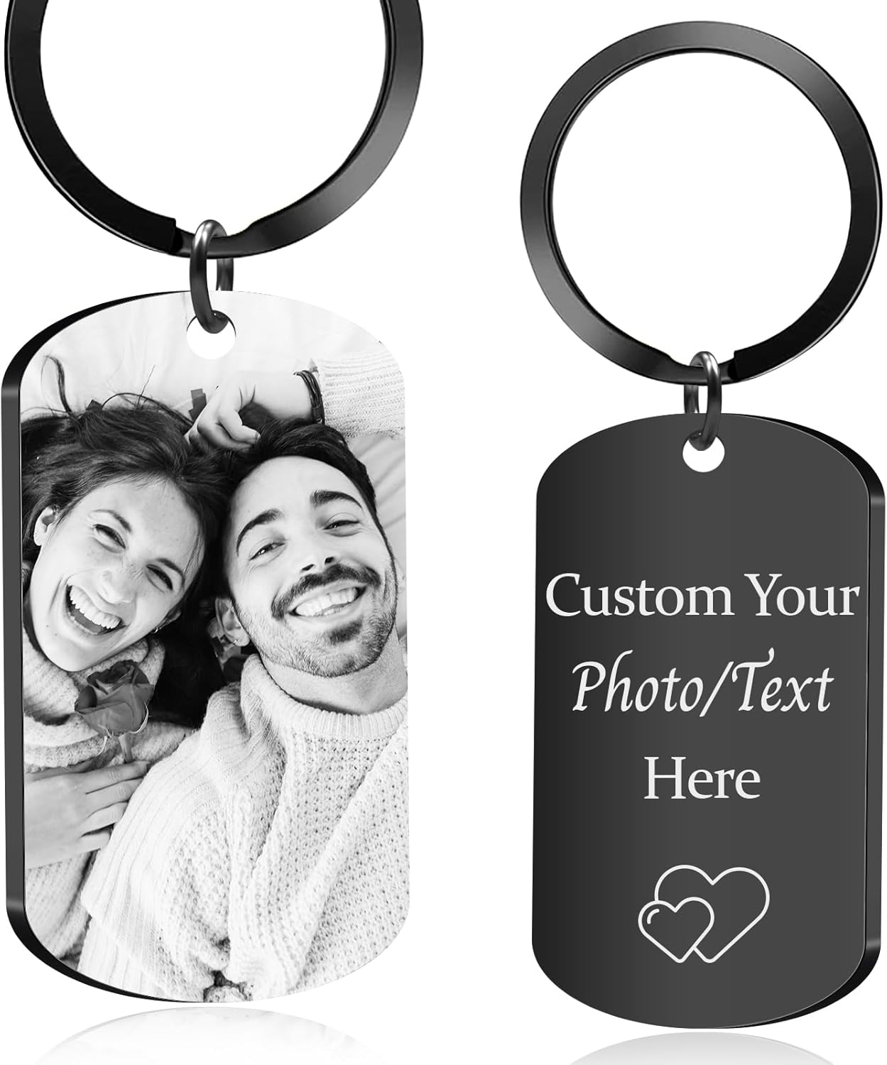 Custom Keychain with Picture, Personalized Photo Keychain with LOGO Text, Customized Gifts for Boyfriend Couple