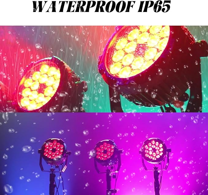 Outdoor Waterproof LED Par Lights 18x18W RGBWA UV 6in1 LED Light DMX Control Stage Light DJ Equipment Disco Lighting for Party, Club, Bar, Wedding, Halloween Decorations 2 Pack