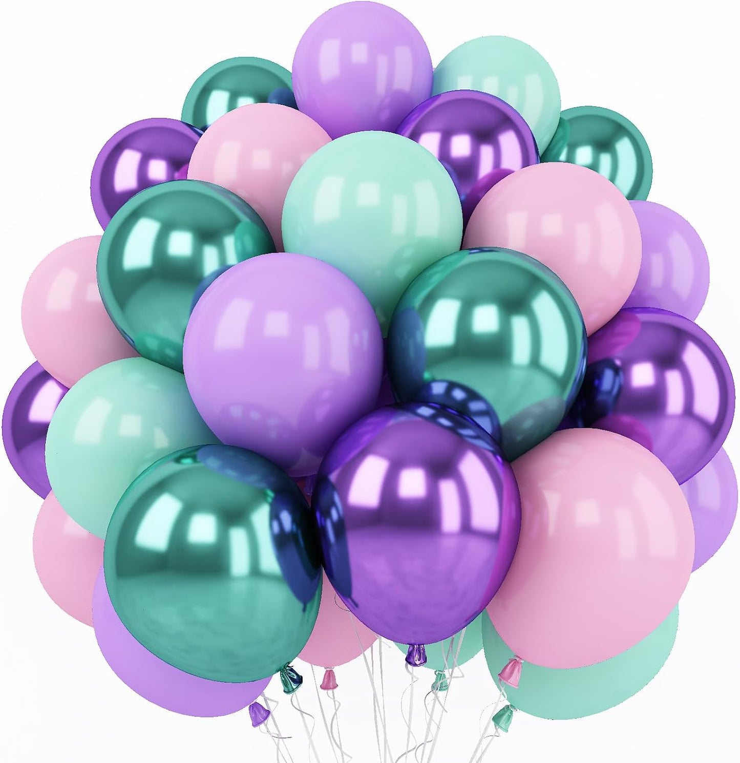 Togvu Mermaid Party Balloon Set, 60 Packs 12 Inches Metallic Purple Pink Green Blue Latex Balloons for Girls Birthday Decoration, Baby Shower, Birthday, Under The Sea Decorations QQ-5023