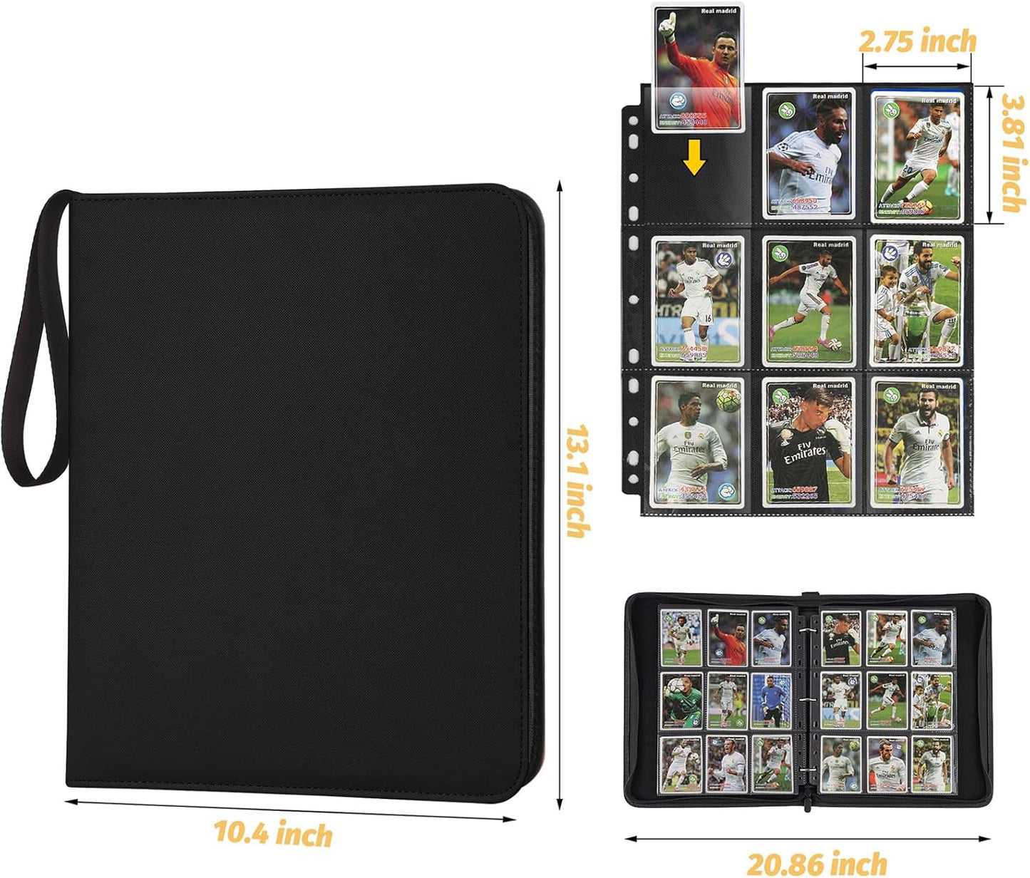 Trading Card Binder, Premium 9 Pocket Card Binder, 720 Double Sided Pocket PU Collection Binder, Collector Album, Card Holder for MTG, TCG, Sports Cards (Diamond Black)