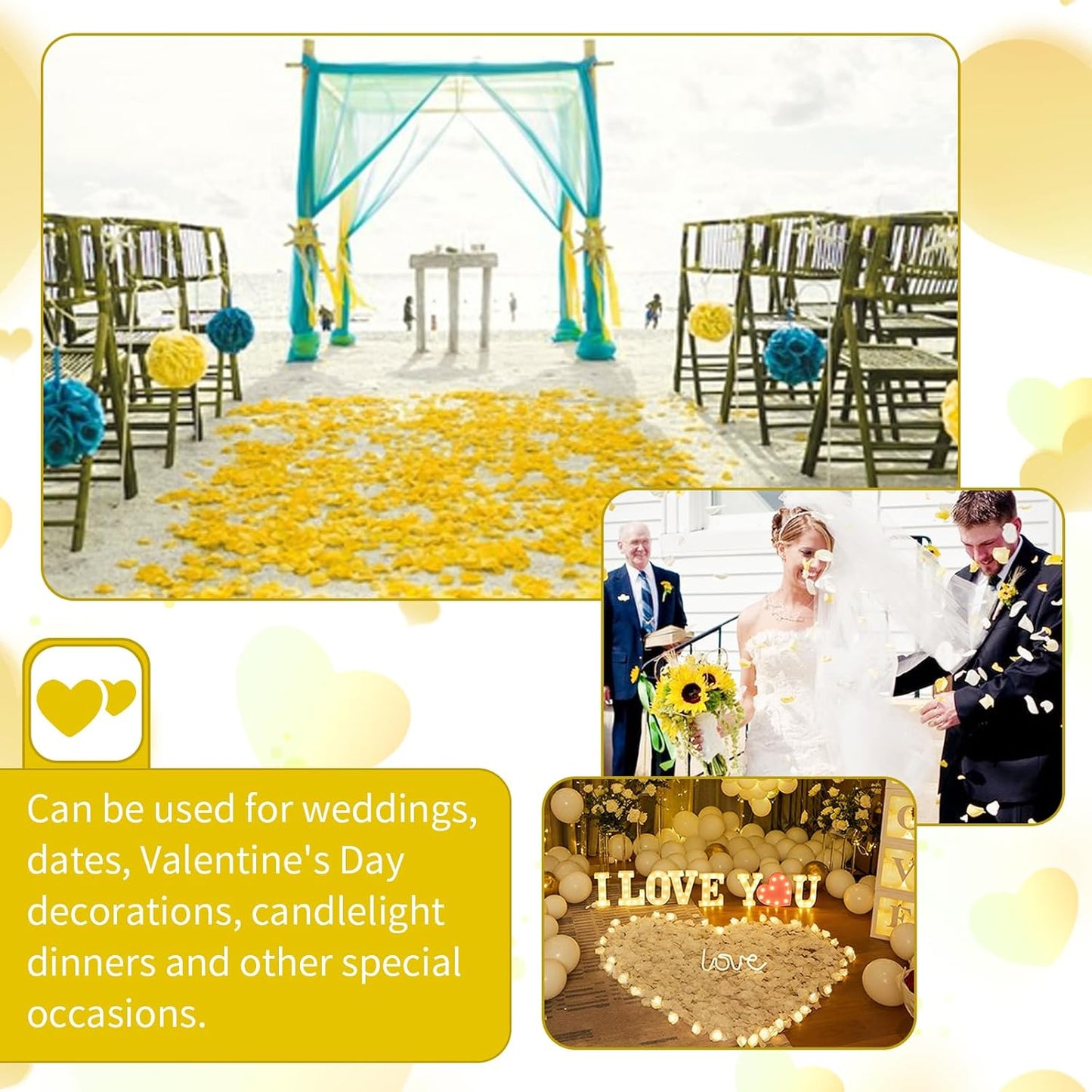 3300 PCS Artificial Fake Rose Petals,Flower Petals,Romantic Nightfor Her/Him Set,Wedding, Engagement, Party, in Bulk Flower Decorations(Yellow)