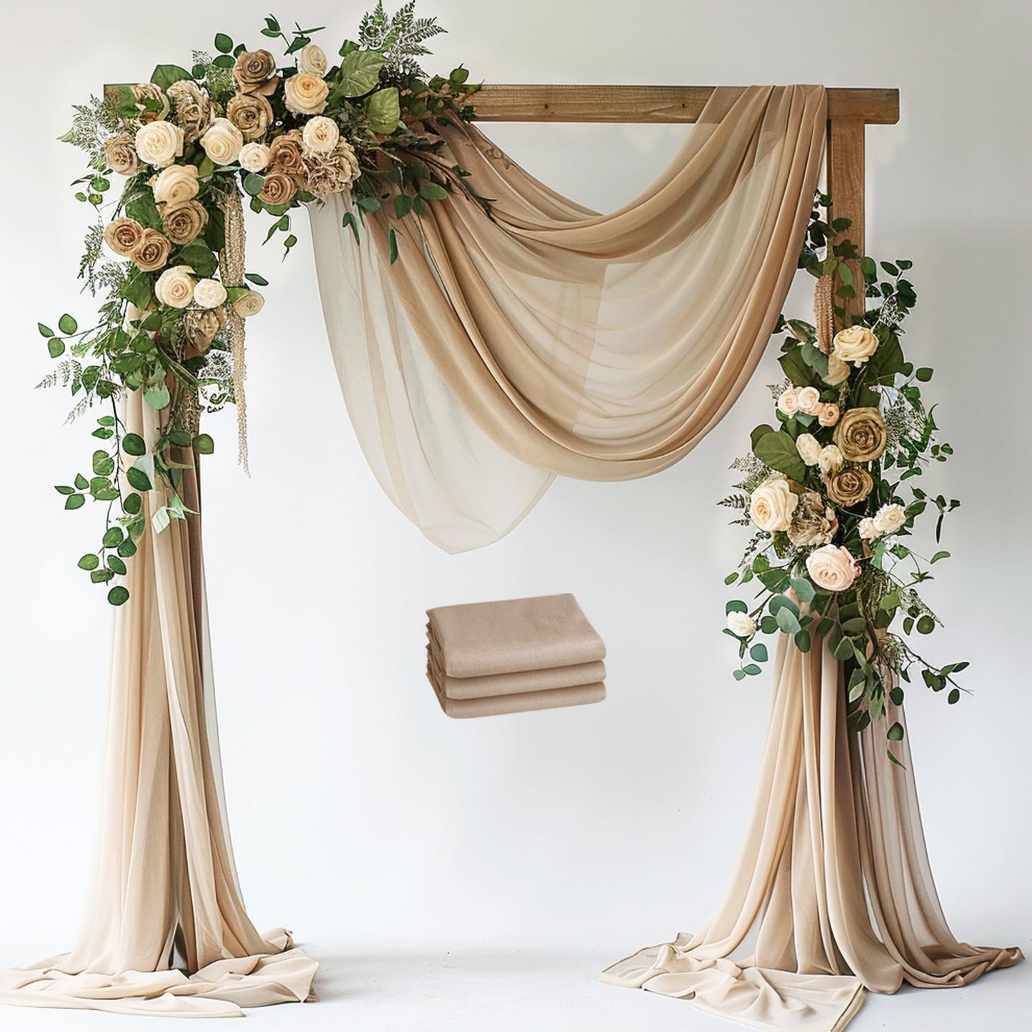 Wokceer Wedding Arch Draping Fabric Nude 3 Panels 28.7" x 20FT Sheer Drapes Backdrop Arch Draping Fabric for Wedding Ceremony Birthday Party Bridal Shower Decoration