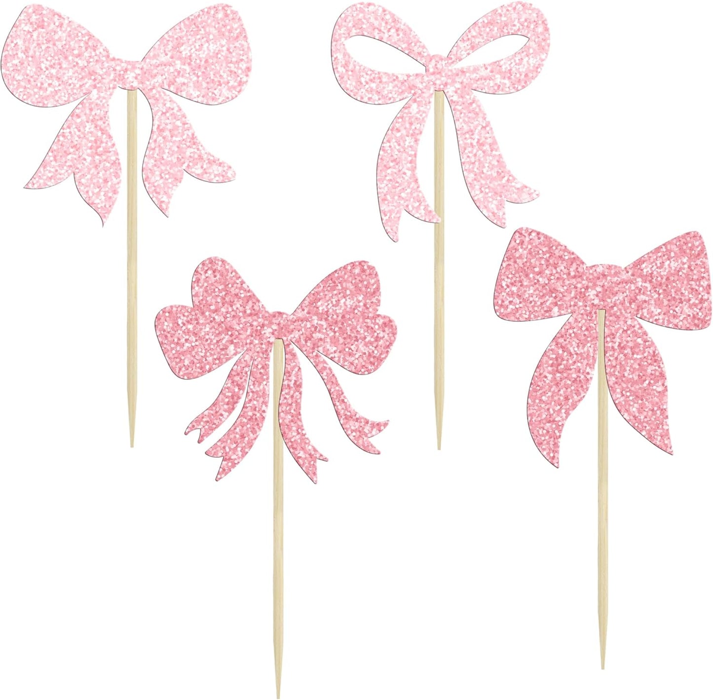 Gyufise 36Pcs Bow Cupcake Toppers Glitter Bowknot Cupcake Picks Bow Tie Birthday Decorations Princess Bow Cupcake Decorations for Bowknot Theme Baby Shower Birthday Party Supplies Multi Pink