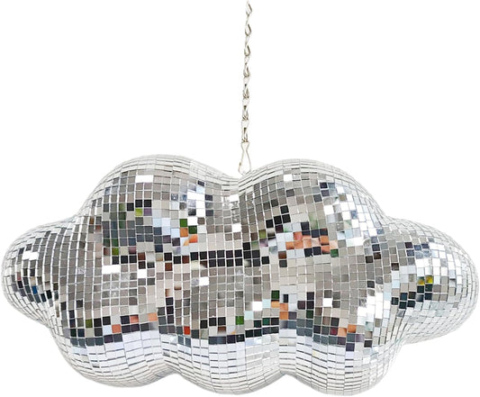 Disco Ball Cloud Shaped, Cute Hanging Party Mirror Decor with Chain, Retro Light Reflective Ball for Party Home Decor, Disco Mirror Ornaments, Silver, Design Patent