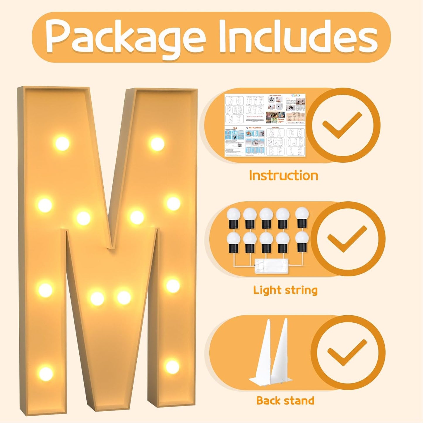 Marquee Letters 4 Feet Tall Large Light Up Letters M Wedding Mr and Mrs Sign Marry Me Engagement Party Decor Yellow Light Birthday Decorations Balloon Arch Kit Foam Sign M