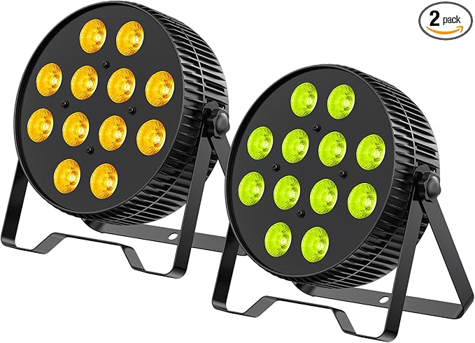 Betopper LED Stage Lights, 12X18W DJ Par Light, RGB+Lime+Amber+UV 6-in-1 Wash/Strobe Effect Stage Lighting, DMX512/Sound Activated Uplighting Lights for DJ, Parties, Concerts, Bars, 2-Pack