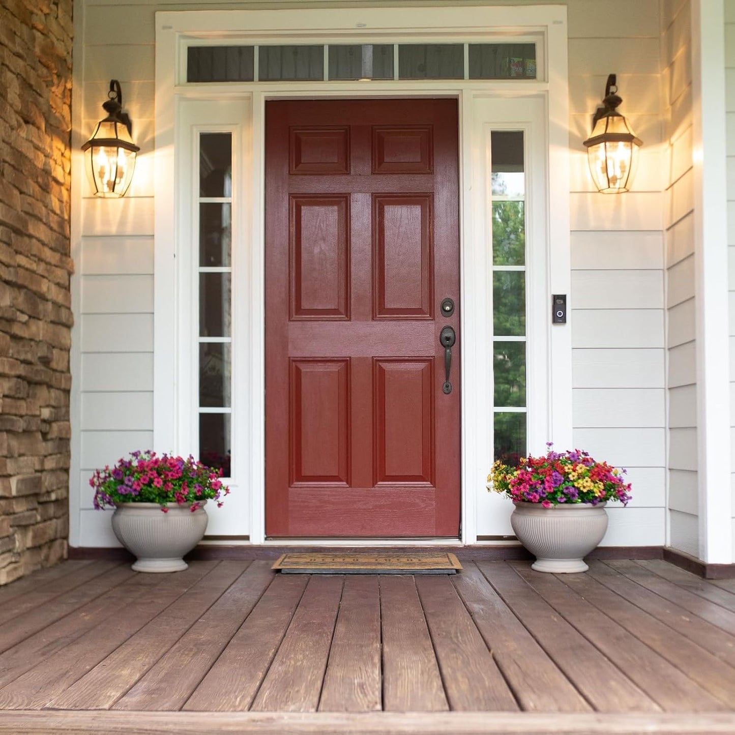 HyeFlora Artificial Flowers for Outdoor Indoor Garden Home Decoration, Faux Flower Daisy with Eucalyptus Leaves Fake Plants Greenery Boxwood Porch Patio, 12 Bundles (Mix Pink Red Purple Yellow)