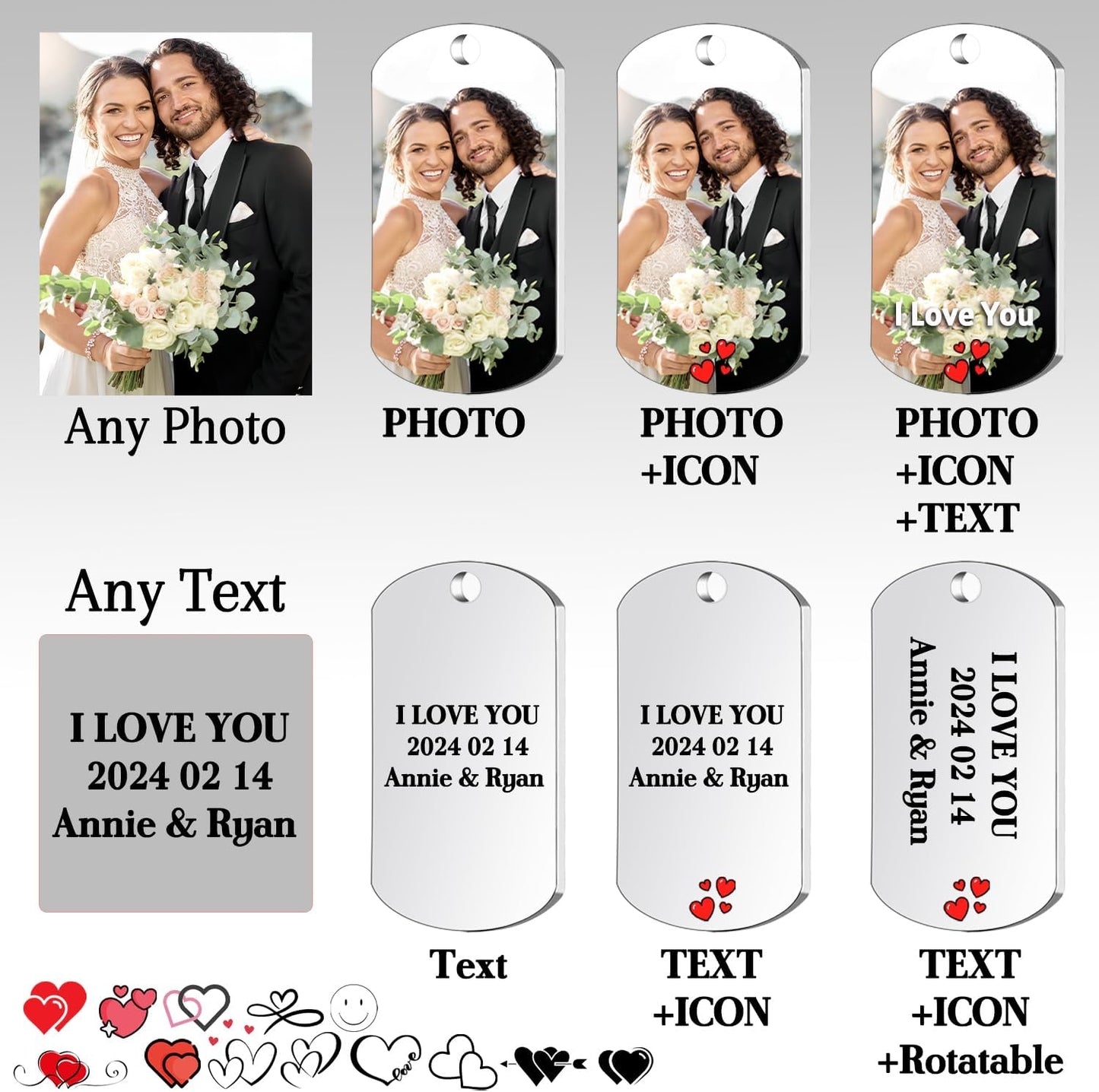 Custom Keychain with picture Double-sided Personalized Your Photo/Text/Icon for Men Family Boyfriend Gifts