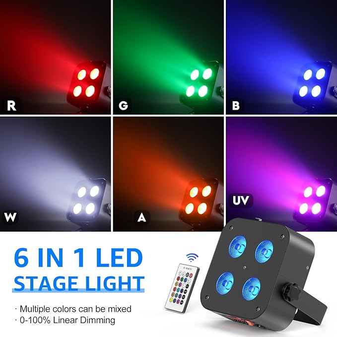 Mini Rechargeable Par Lights, 4 * 18W RGBWA UV 6 in 1 Battery Powered Upights, APP & Wireless DMX Control Stage Lights, Uplighting for Festival Party Wedding - 8 Pack