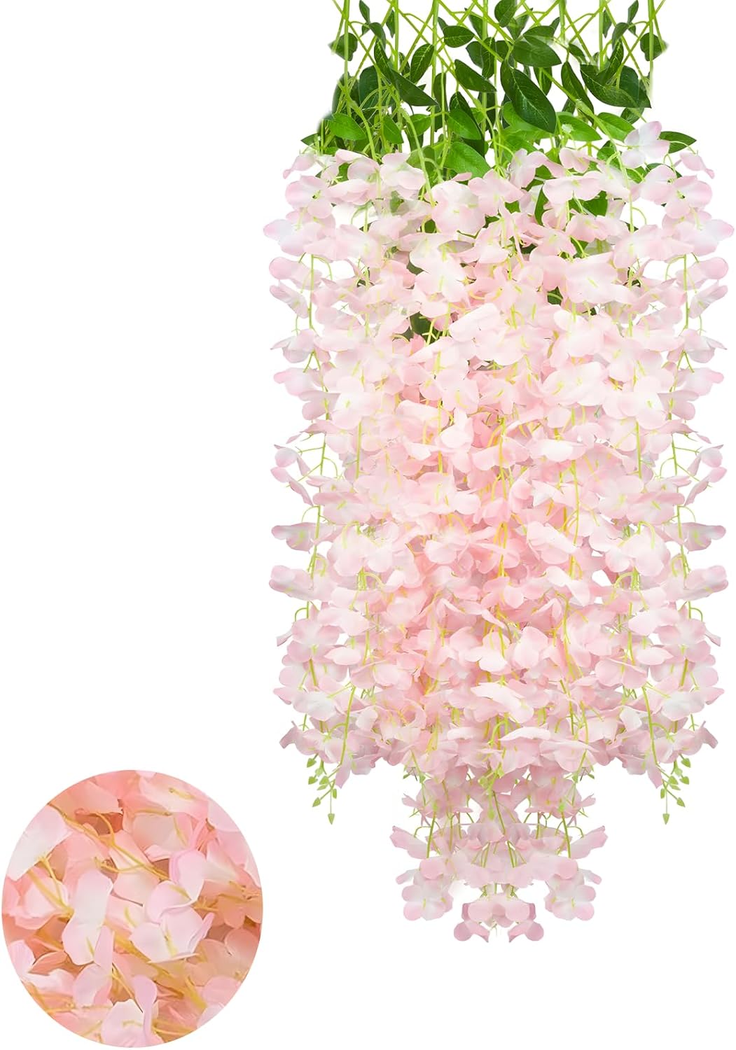 5 Pack Light Pink Wisteria Hanging Flowers Garland, 3.77 Feet Artificial Flower Vines, Fake Wisteria, Artificial Vines Hanging Garland for Backdrop Outdoor Yard Garden Decor