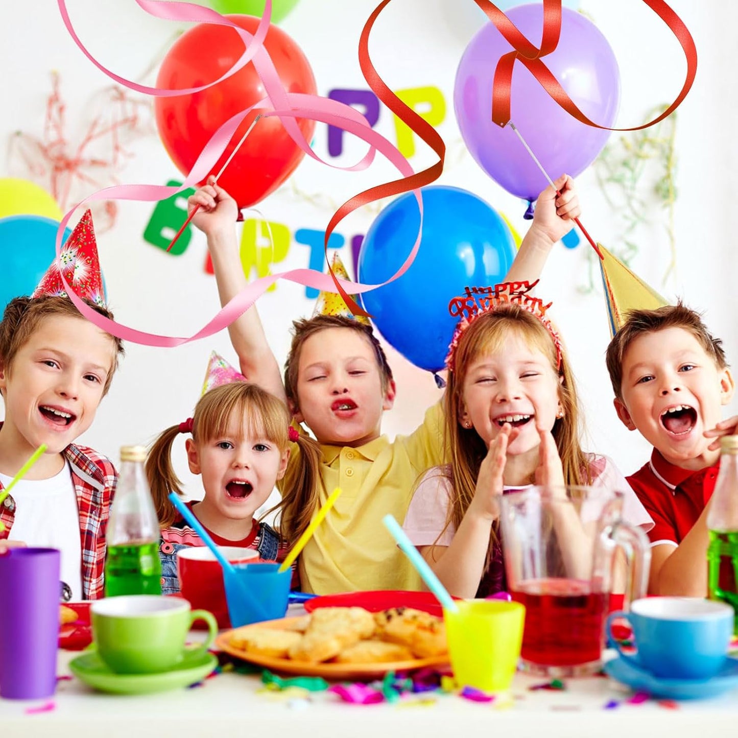 12 Pack Dance Ribbons for Kids, Dance Class, Birthday Party, Gymnastics, Princess Party Favors (Rainbow)