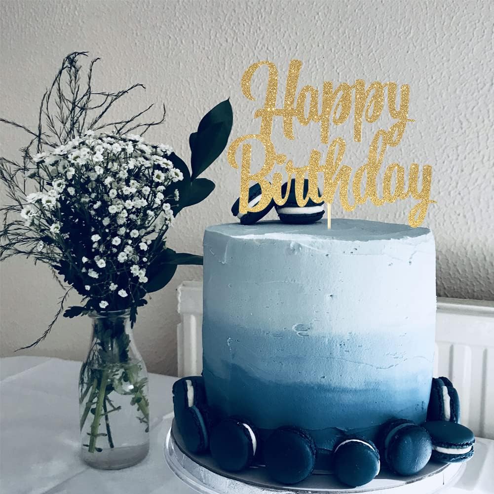 Happy Birthday cake topper - 1/10/13/15/16th gold cake topper, 1st/21st birthday party cake Happy Birthdays,30/40/50/60/70/80/90/100th happy birthday cake topper