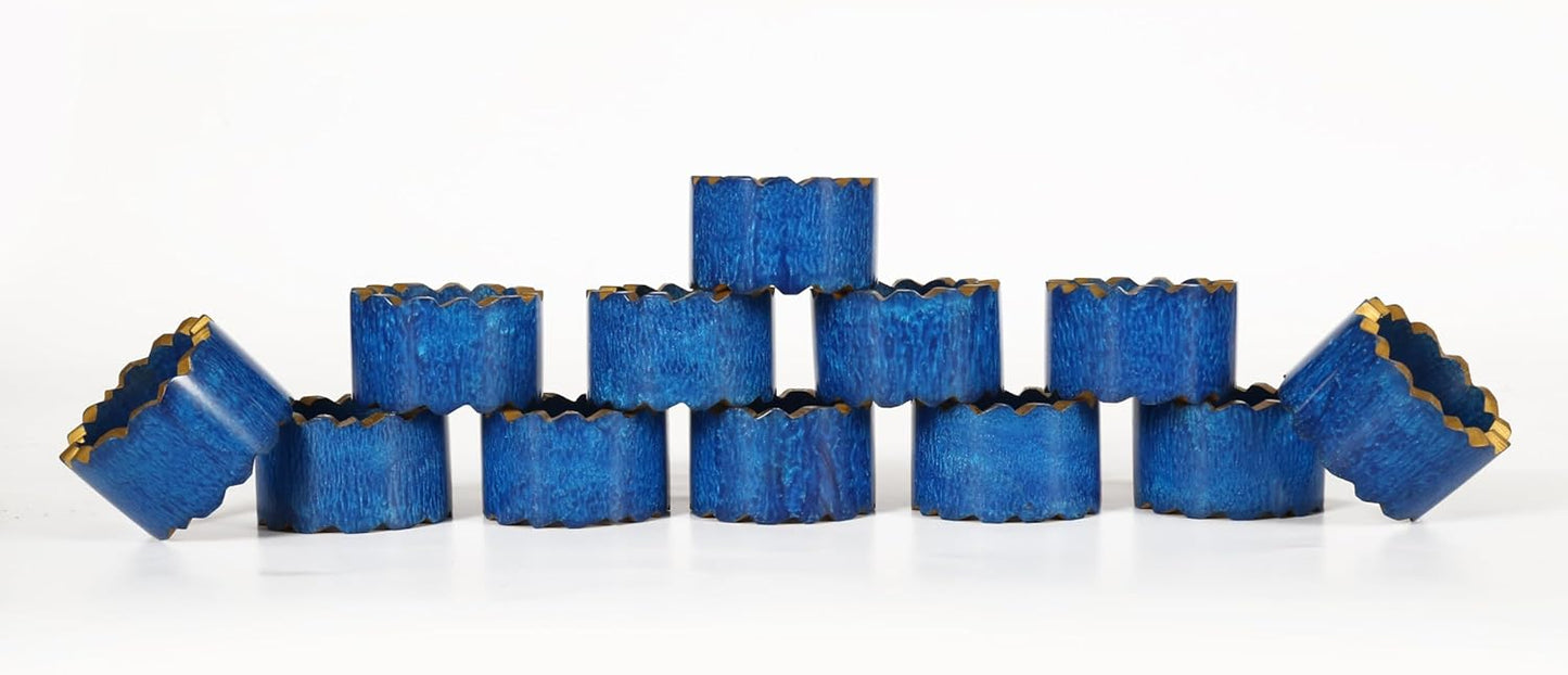 Handmade Epoxy Napkin Rings Set of 12 | Elegant Table Decor for Dining, Weddings & Events | Durable & Stylish Napkin Rings Holders | Art Deco Design (Blue Gold) - ALPHA Living HOME