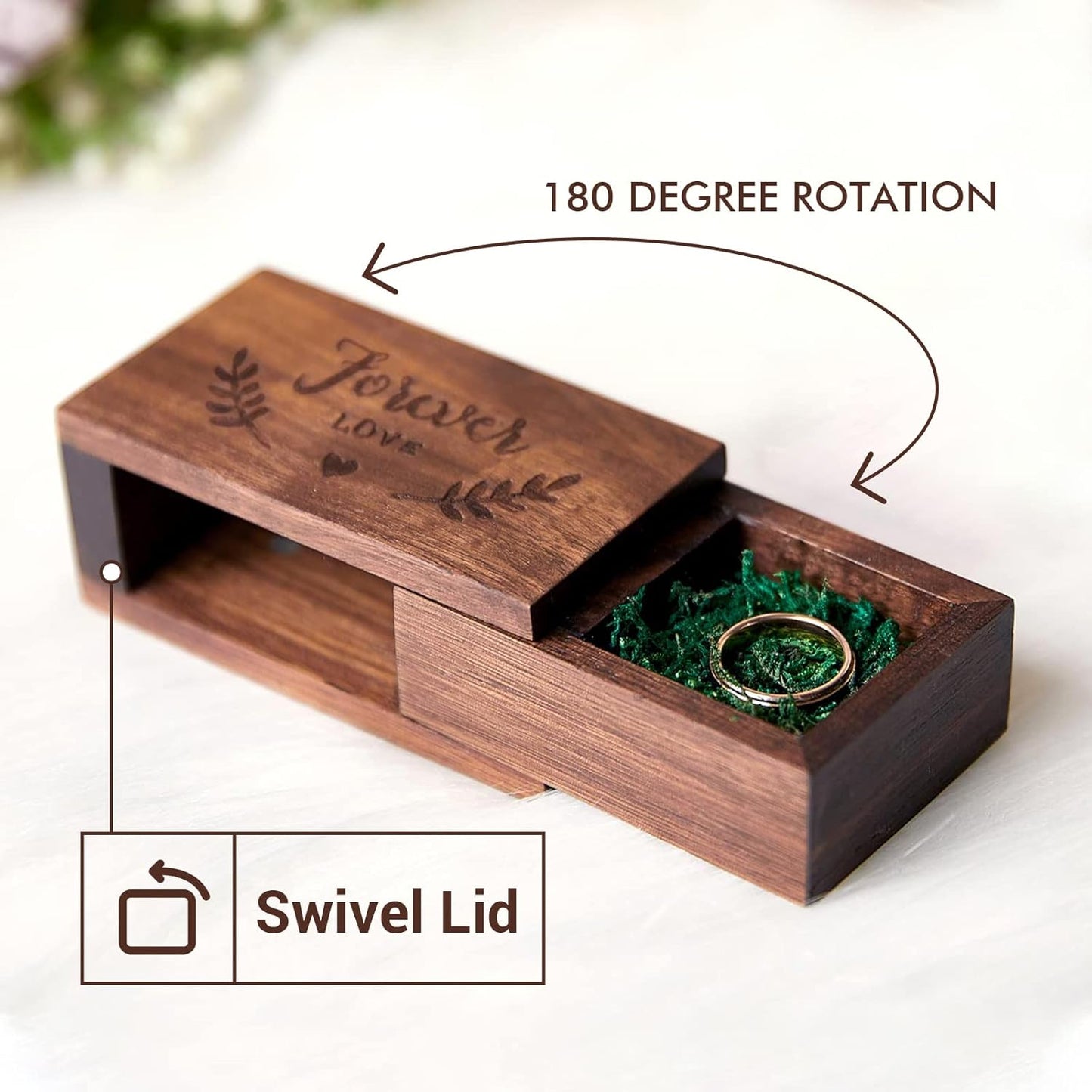 AW BRIDAL Ring Bearer Box Wedding Ring Box Walnut Wood Ring Organizer for Jewelry Wedding Engagement Gift for Couple Proposal