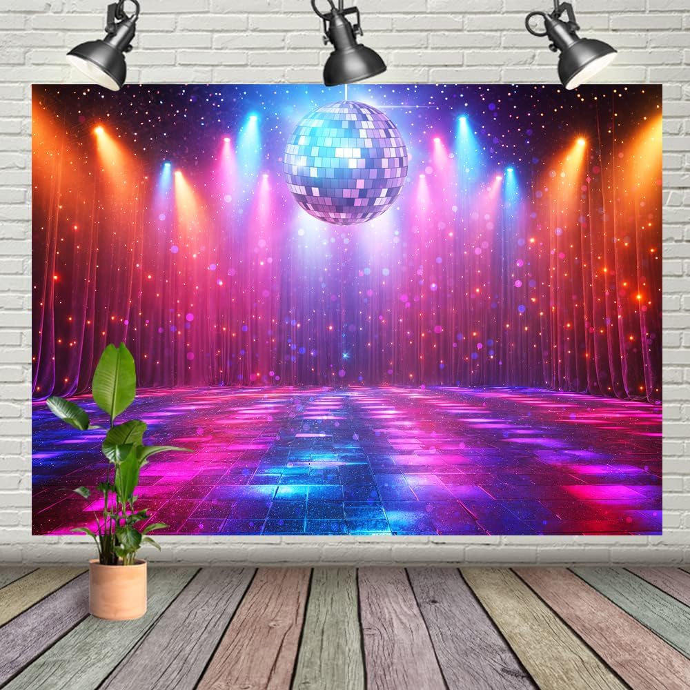 Disco Decorations Backdrop, Retro Glow Party 70s 80s 90s Theme Stage Dance Background Disco Party Decoration, Polyester Banner PartyBackdrop for Birthday Prom Portrait Photo Props 12x10ft