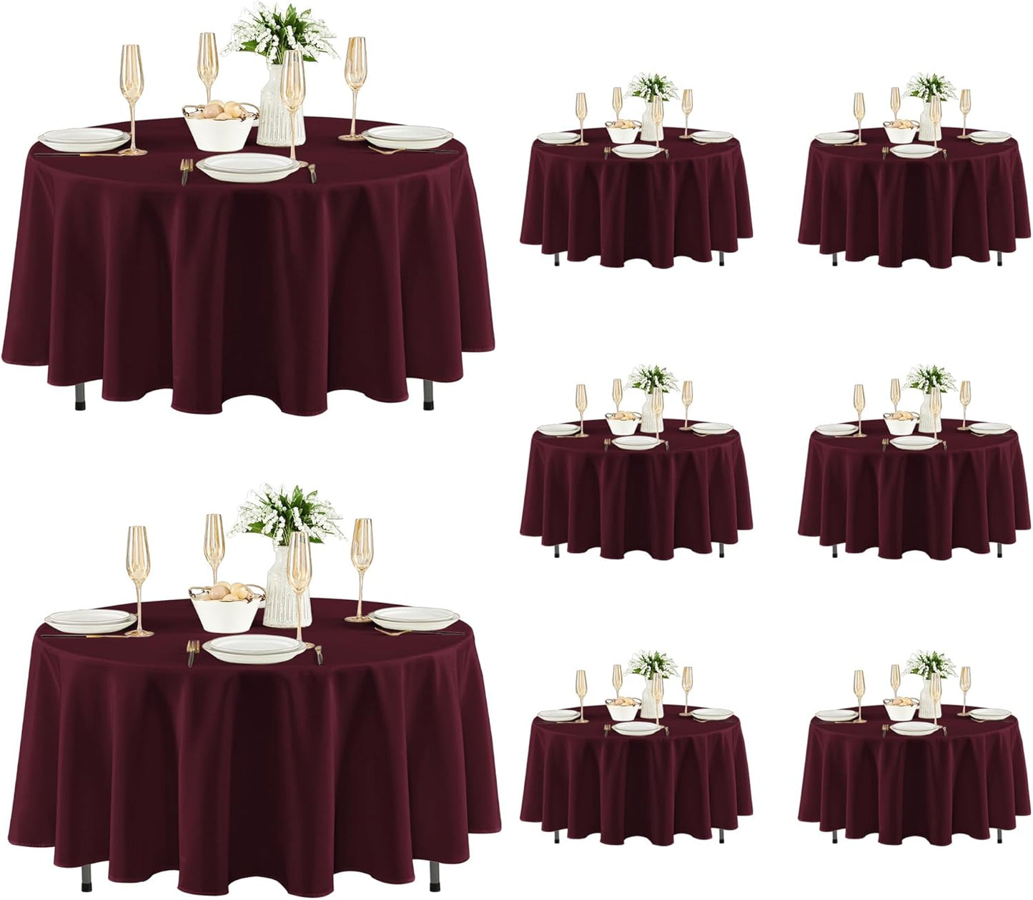 Fitable 8 Pack Round Tablecloths: Stain Resistant Wrinkle Free Circle Table Clothes, Washable Reusable Polyester Table Covers for Wedding Party Birthday Banquet Reception(Burgundy, 84 Inch)