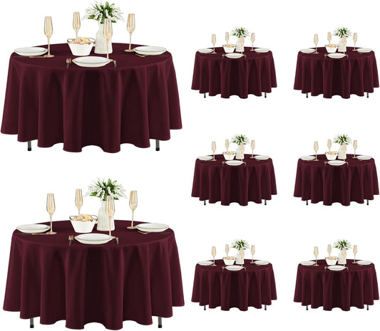 Fitable 8 Pack Round Tablecloths: Stain Resistant Wrinkle Free Circle Table Clothes, Washable Reusable Polyester Table Covers for Wedding Party Birthday Banquet Reception(Burgundy, 84 Inch)