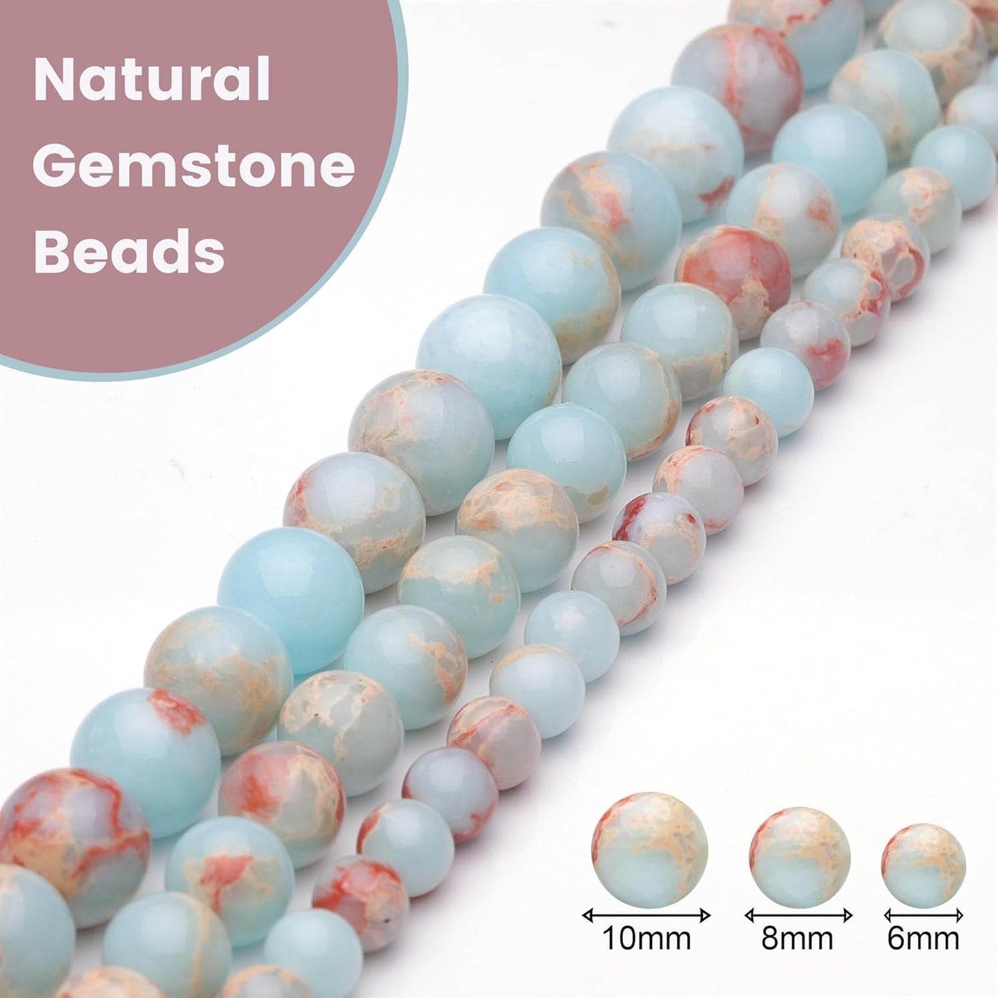 10mm Natural Stone Beads for Jewelry Making,Sky Blue Jasper Polished Smooth Round Gemstone Beads for Bracelet Necklace 15 Inch