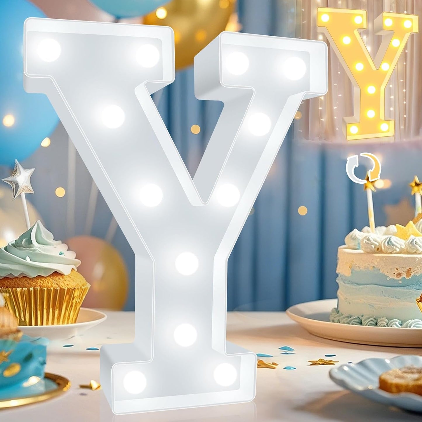 Pooqla LED Marquee Letter Lights, Warm White and Cool White Decorative Lighted Letters, Light Up Alphabet Letters for Boys Girls, Party, Wedding, Bar, Night Light, Birthday Decoration, Letter Y