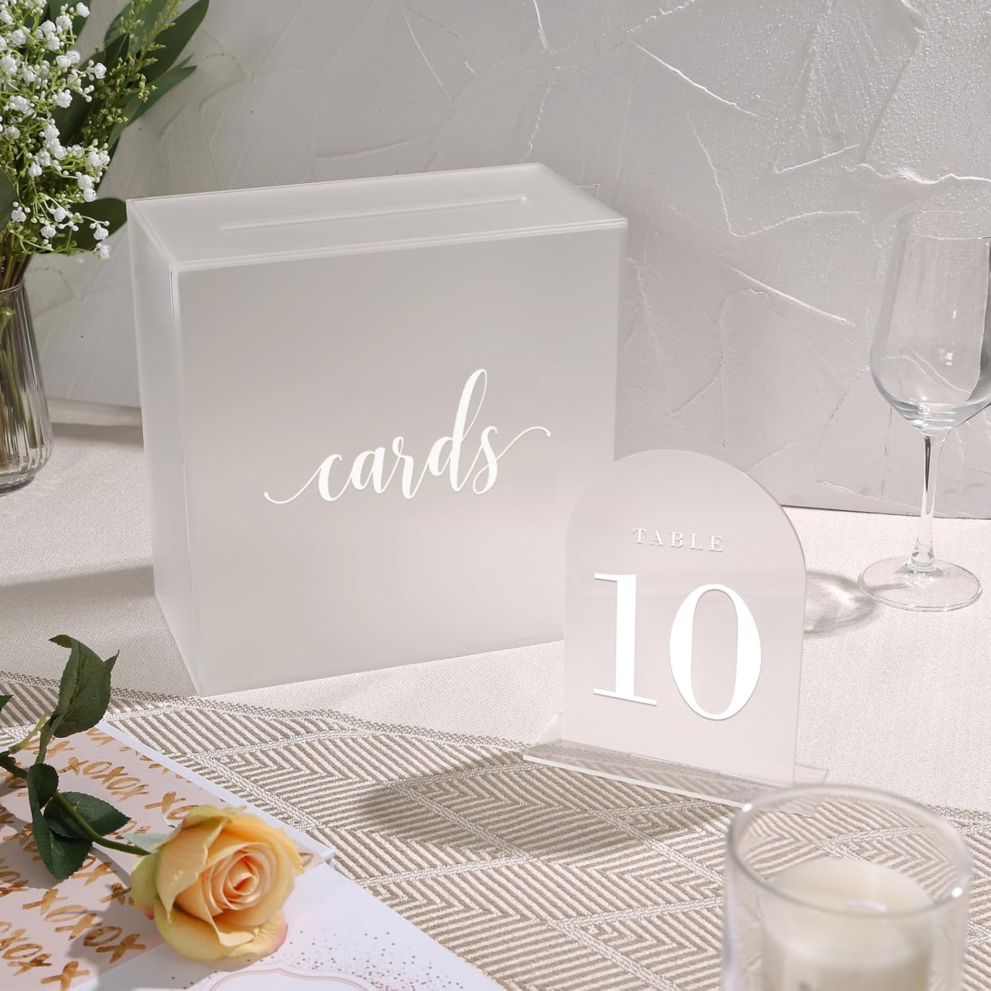 UNIQOOO Frosted Arch Wedding Table Numbers with Stands 1-20, 5x7" Acrylic Display Signs and Holders, Pack of 20, Perfect for Centerpiece, Reception, Decoration, Party, Anniversary, Event