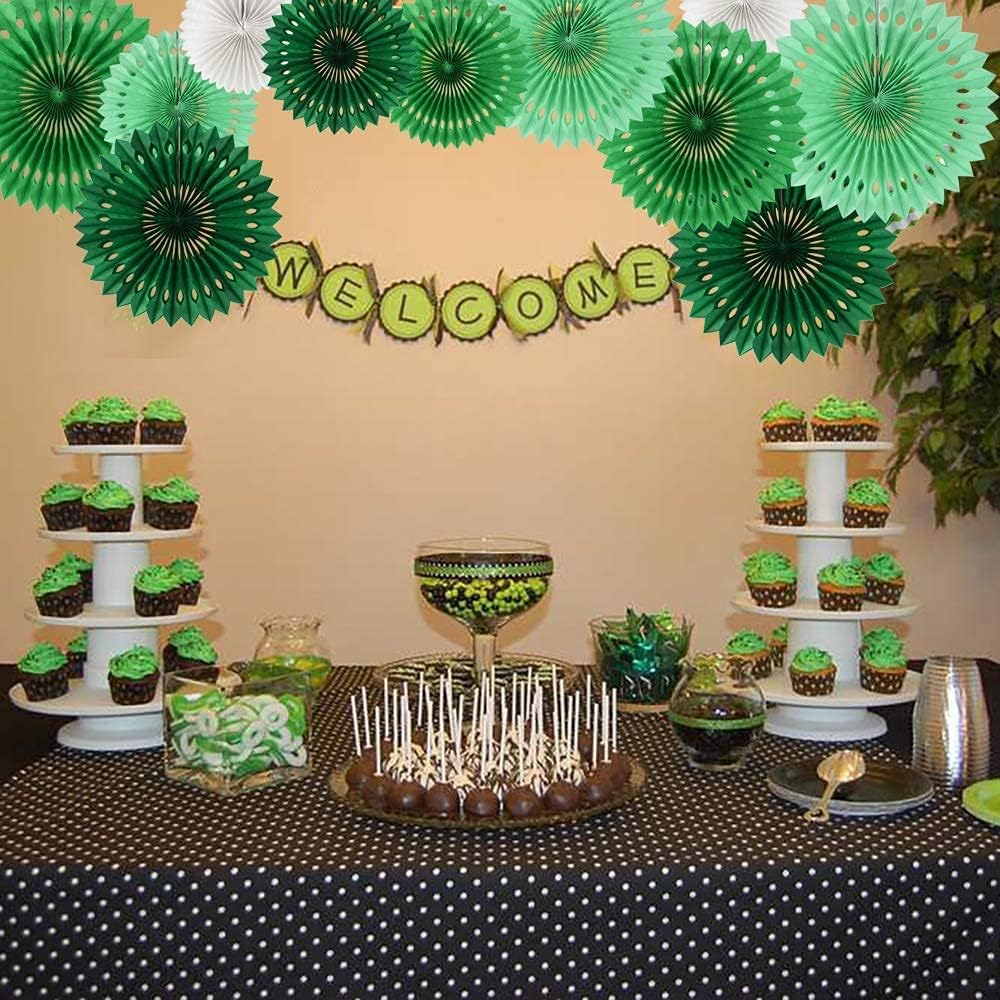 BEISHIDA Green White Party Decoration Hanging Honeycomb Round Paper Fans Kit for Theme Birthday Baby Shower Summer Forest Patrick's Irish Backdrop Party Supplies（11packs）