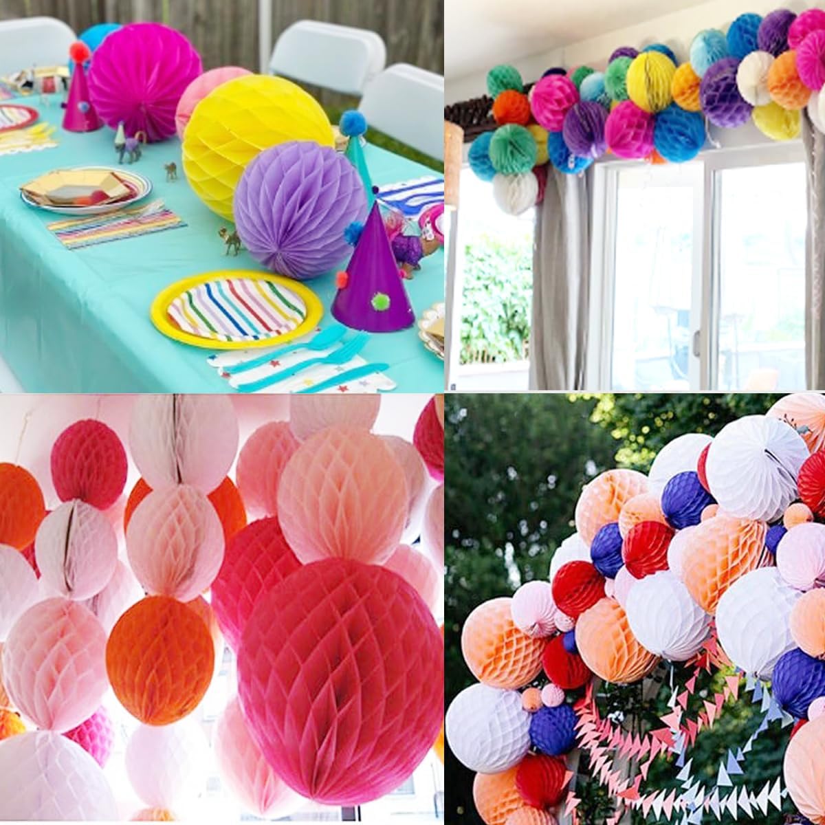 20pcs Honeycomb Flower Balls - Party Decoration Paper Flower Balls Tissue Paper Pom Poms for Birthday Wedding Home Decor (3inch+6inch, Colorful)