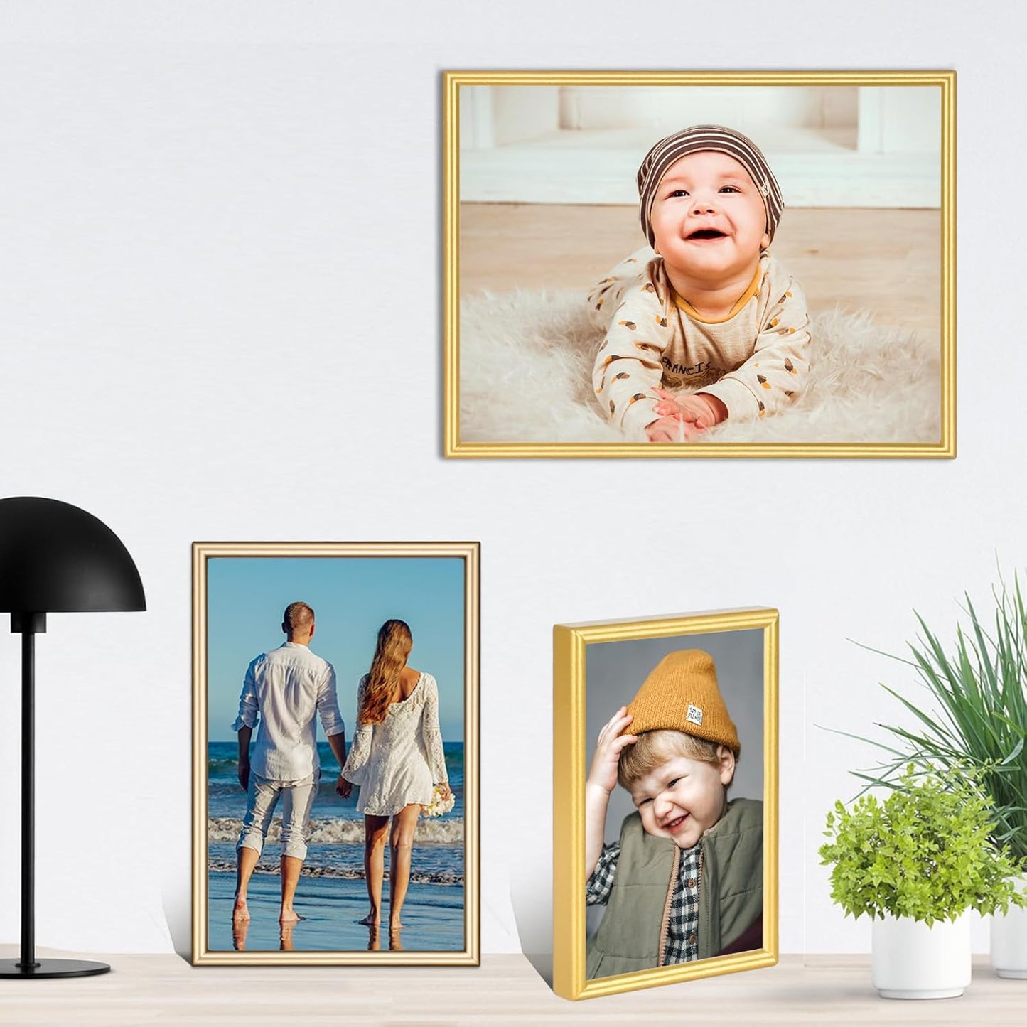 3.5x5 Picture Frames Gold - Brushed Brass Modern Simple Thin Aluminum Metal Photo Frame with HD Real Glass, Display for Tabletop and Wall Collage. (2 Pack)