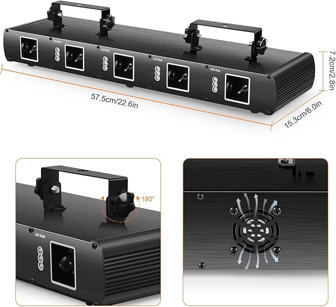 U`King Stage Laser Light DJ Light, 5 Beam Effect Sound Activated DJ Party Lights RGBYC LED Projector Music Lights with Remote Control DMX for Dancing Birthday Bar Pub Stage Lighting(2PC)