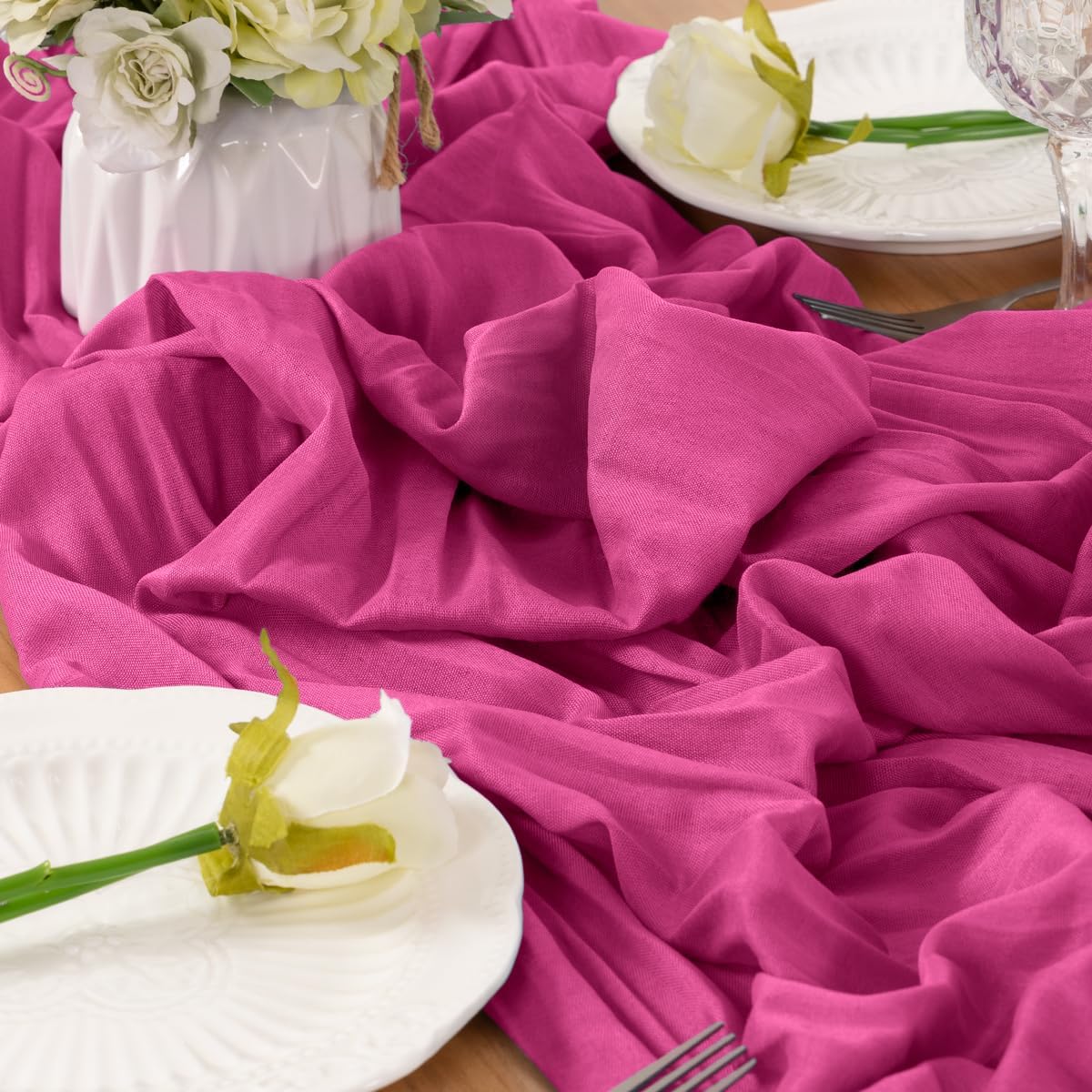 Fuschia Table Runner Cheesecloth Table Runner 10FT Farmhouse Table Runners 120 Inches Fall Table Decor Dining Room Centerpiece Wedding Boho Baby Shower Birthday