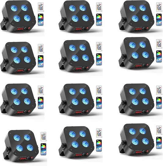 Mini Rechargeable Par Lights, 4 * 18W RGBWA UV 6 in 1 Battery Powered Upights, APP & Wireless DMX Control Stage Lights, Uplighting for Festival Party Wedding Event - 12 Pack