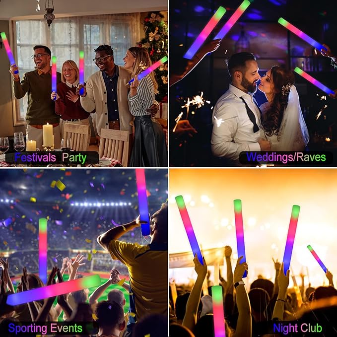 LifBetter Light Up Glow Sticks Bulk, LED Foam Sticks in The Dark with 3 Modes Flashing Led Foam Multicolor Batons Light up Party Favors for Birthdays, Weddings, Concerts, Festivals (68pcs)