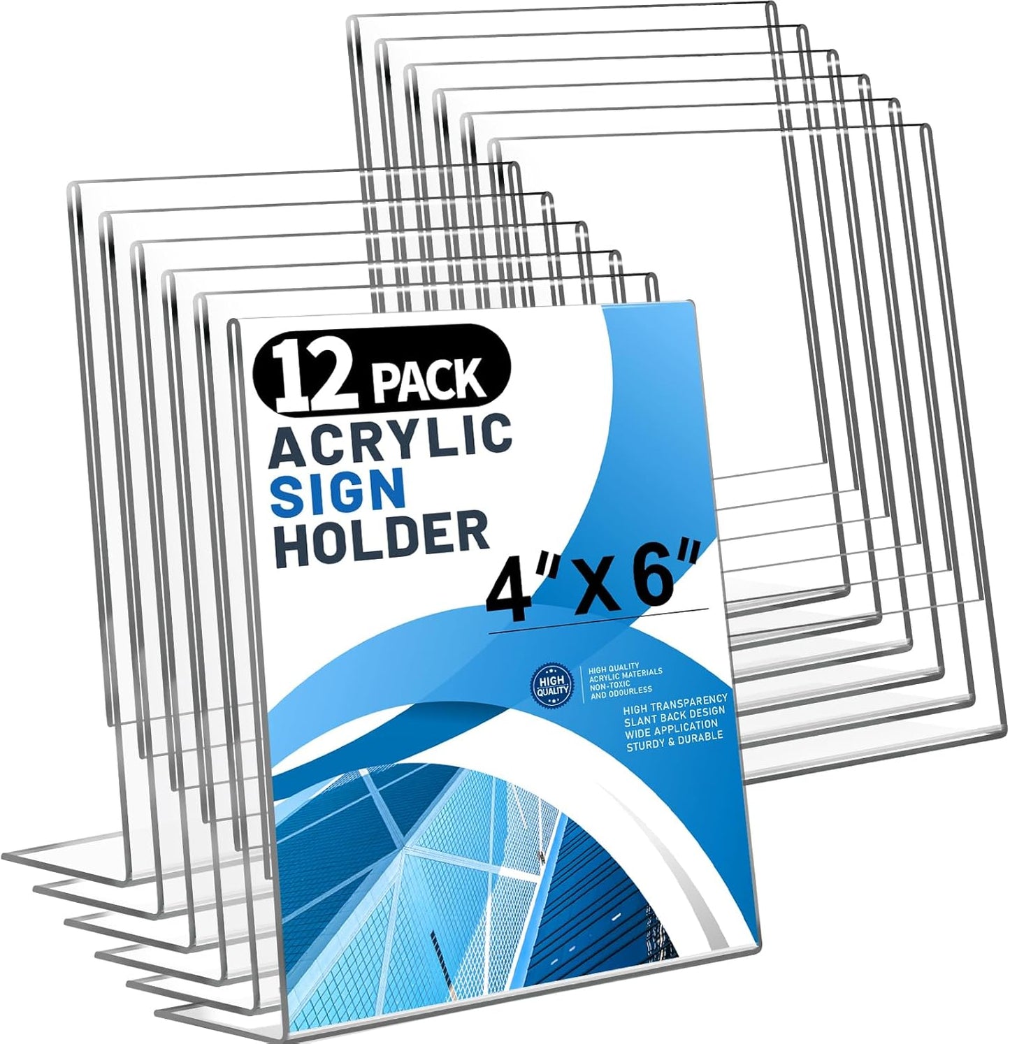 Aheroi 12Pcs Acrylic Sign Holder, 4x6 Clear Sign holders Paper Stand, L-shape Table Sign Holders Plastic Sign Holder Standing, Paper Display Stand for Menu Document Holder Office Desktop