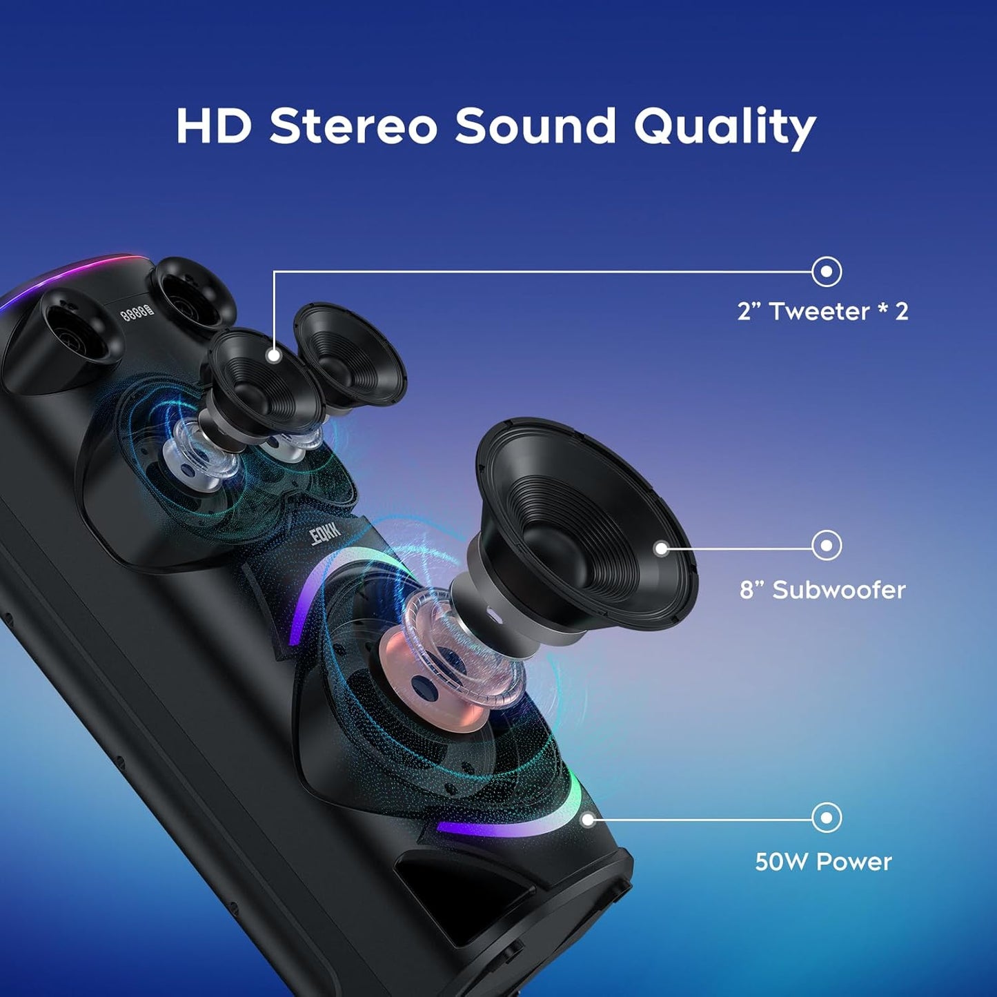 25.9''Karaoke Machine with Two Wireless Microphones and Dynamic Party Lights, Outdoor Bluetooth Speaker with 8” Woofer Wireless with Party Speaker,Speakers Support Bi-Amping(Stage Monitors)