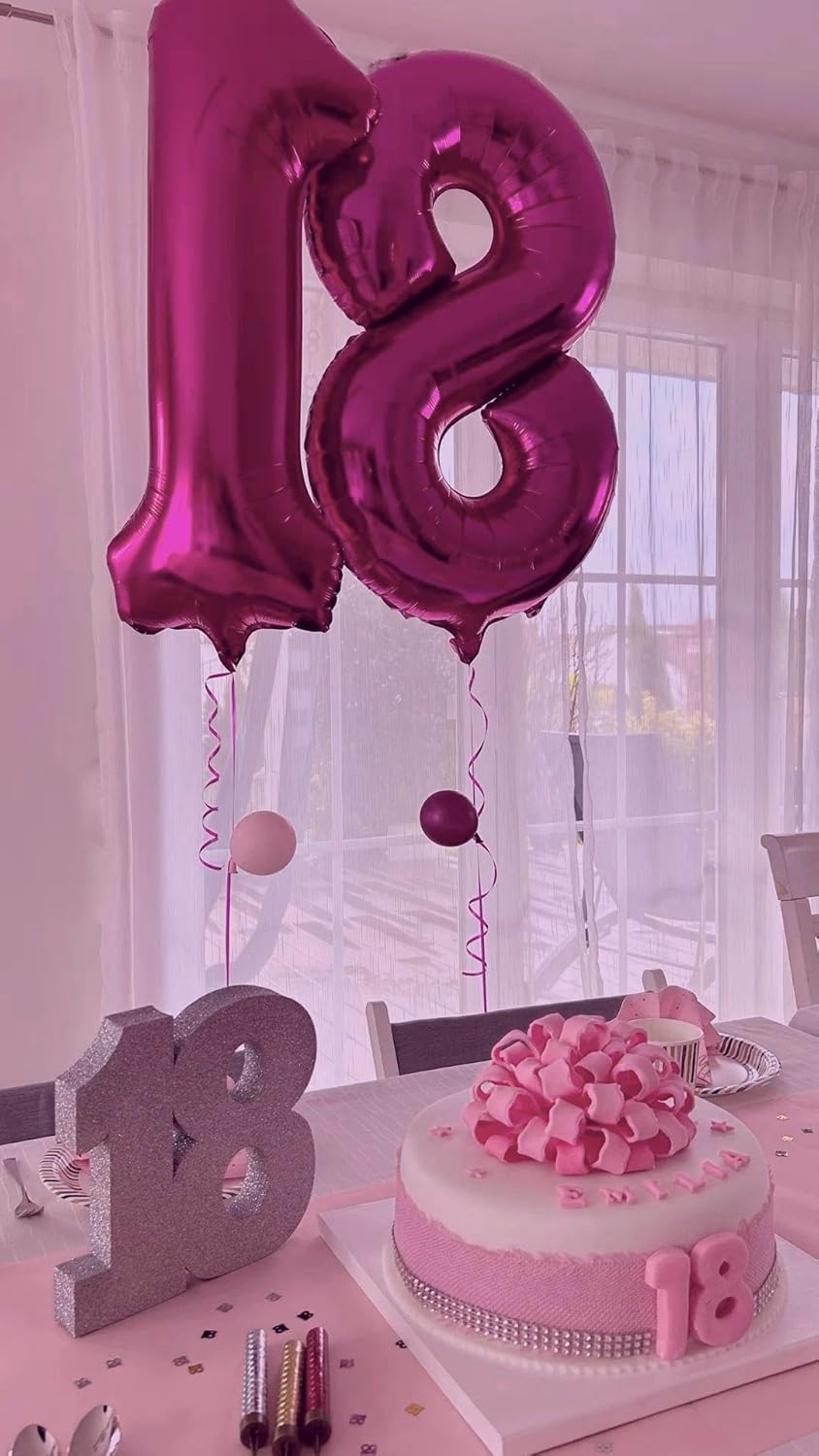 Rosy Purple Number 1 Balloon 40 inch, Number 1 Birthday Balloons for Boy Girl, Rosy Purple Foil One Balloon for 1st 10 11 12 16 18 Birthday Party, Anniversary Celebration Numbers Decorations