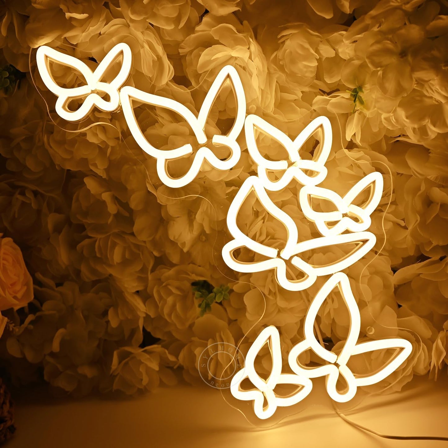 SYLHOME Butterfly Led Neon Light Sign Girls Kids Bedroom Girls Room Beauty Studio Living Room Wedding Birthday Party Light Up Sign 16.5" X 8.9" USB Warm White
