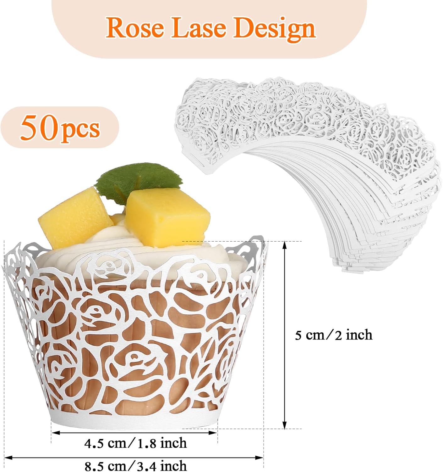 GWHOLE White Cupcake Wrappers, 50pcs Cupcake Liners with Rose Design Laser Cut Liners for Wedding Birthday Baby Shower Party Decorations Fancy Small Cupcake Decorations for Regular Cupcak