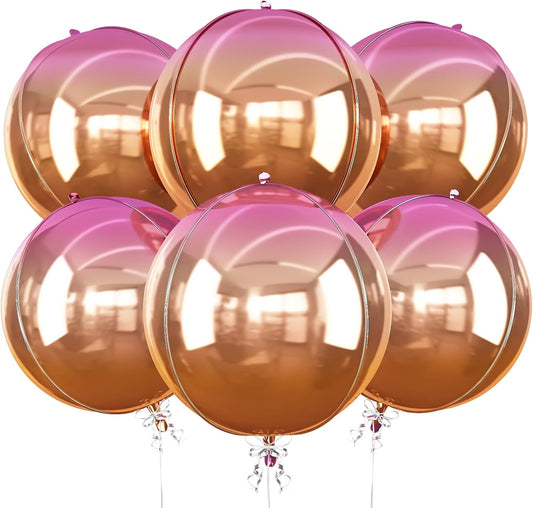 6Pcs Gradient Orange Round Foil Balloons, 22" Large Helium Ball Balloon, Metallic Orange Mylar Balloon for Birthday Graduation Wedding Halloween Disco Prom Tropical Party Decorations