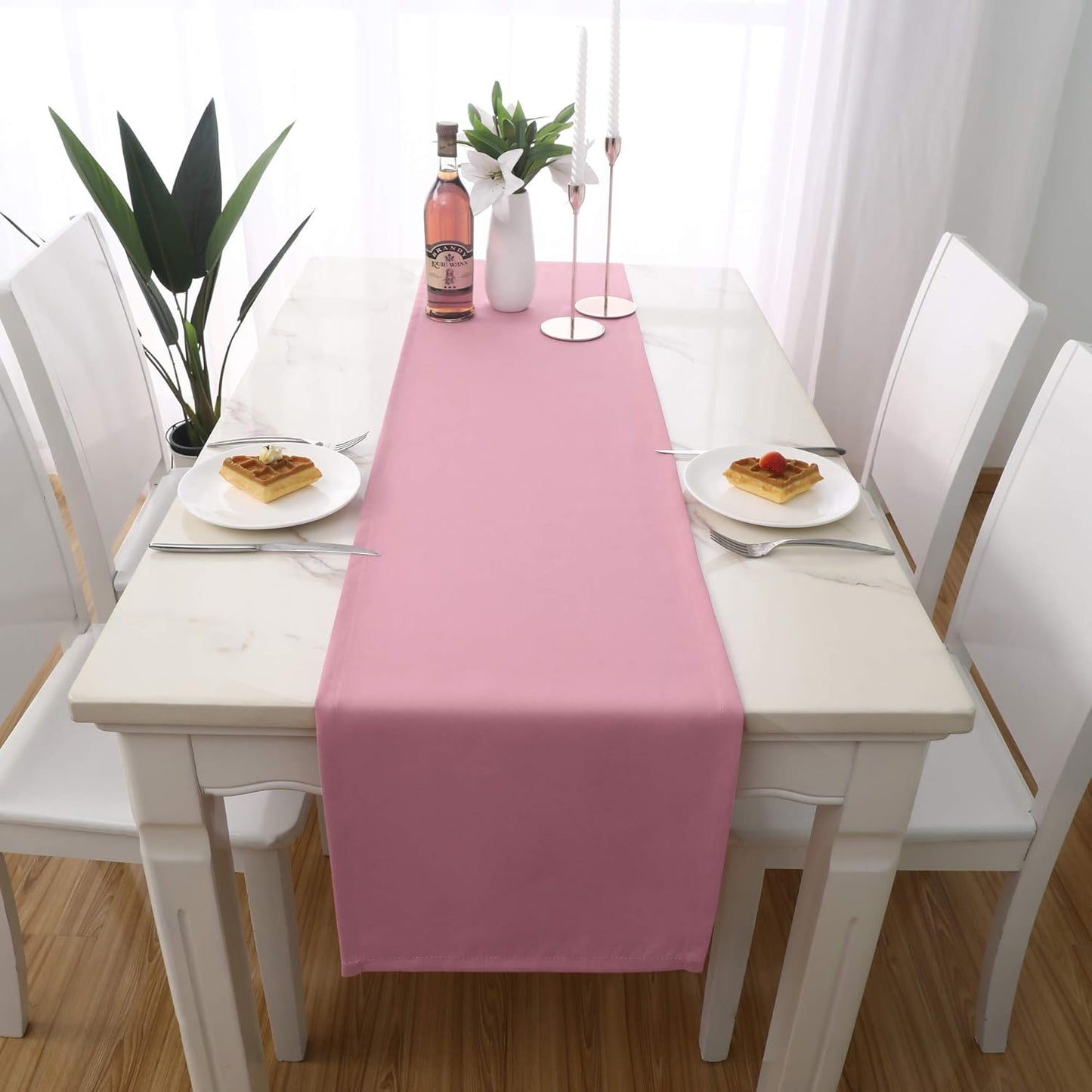 DUALIFE Valentines Day Table Runner 14x72 Inch Pink Table Runner Wedding Anniversary Party Mother's Day Table Runners Decor Hot Pink 2 Pieces