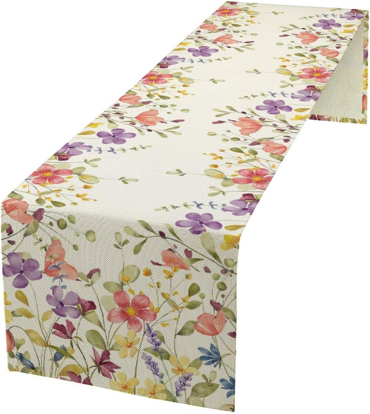 Floral Table Runner,Flowers Plant Print Spring Table Runner for Kitchen Dining Table Decoration for Home Party Decor 13x72 Inch