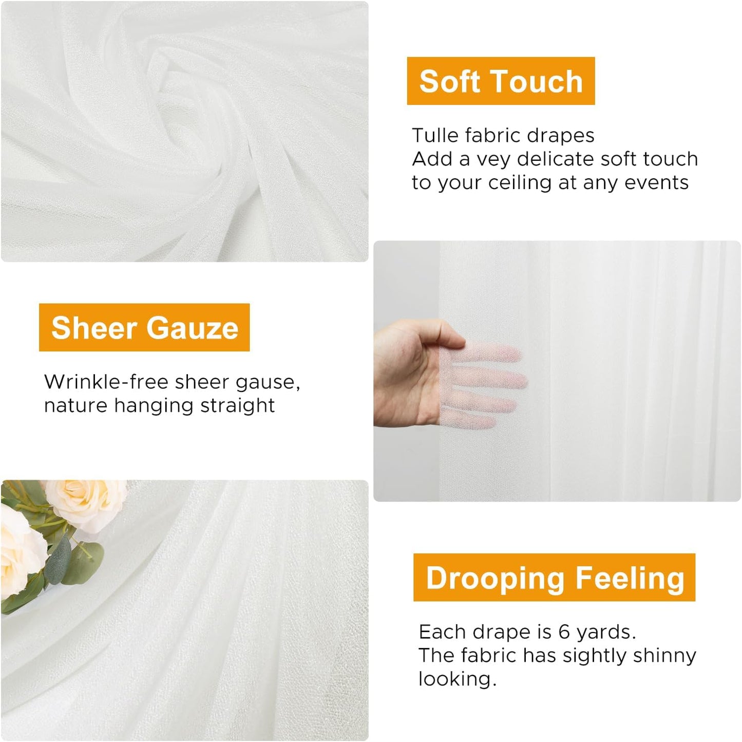 Wedding Arch Draping Fabric 1 Panel 28.7" x 20FT Ivory Sheer Chiffon Backdrop Drapes for Wedding Ceremony Birthday Party Bridal Shower Outdoor Decoration