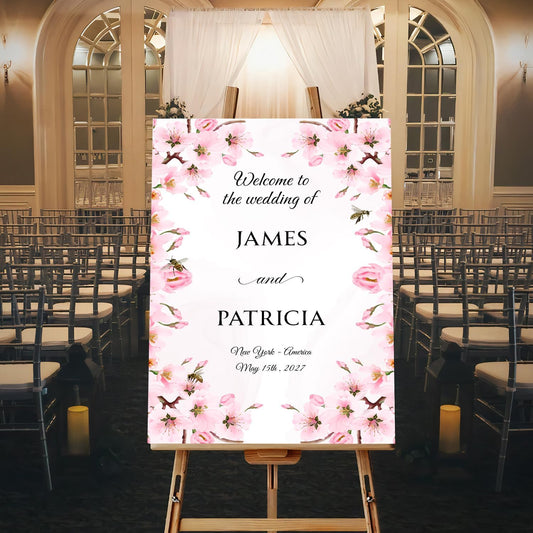 Personalized Blush Pink Wedding Welcome Sign, Floral Printable Wedding Board, Custom Welcome Signs Decoration Outdoor Reception