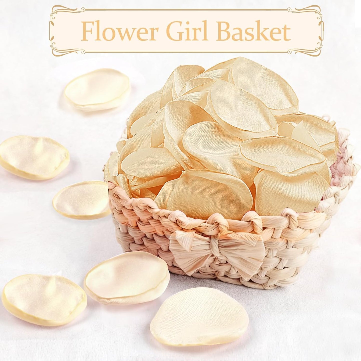 300pcs Cream Rose Silk Petals for Wedding, Bridal Shower Decor, Flower Girl Basket, Table Centerpieces, and Romantic Night Scatter