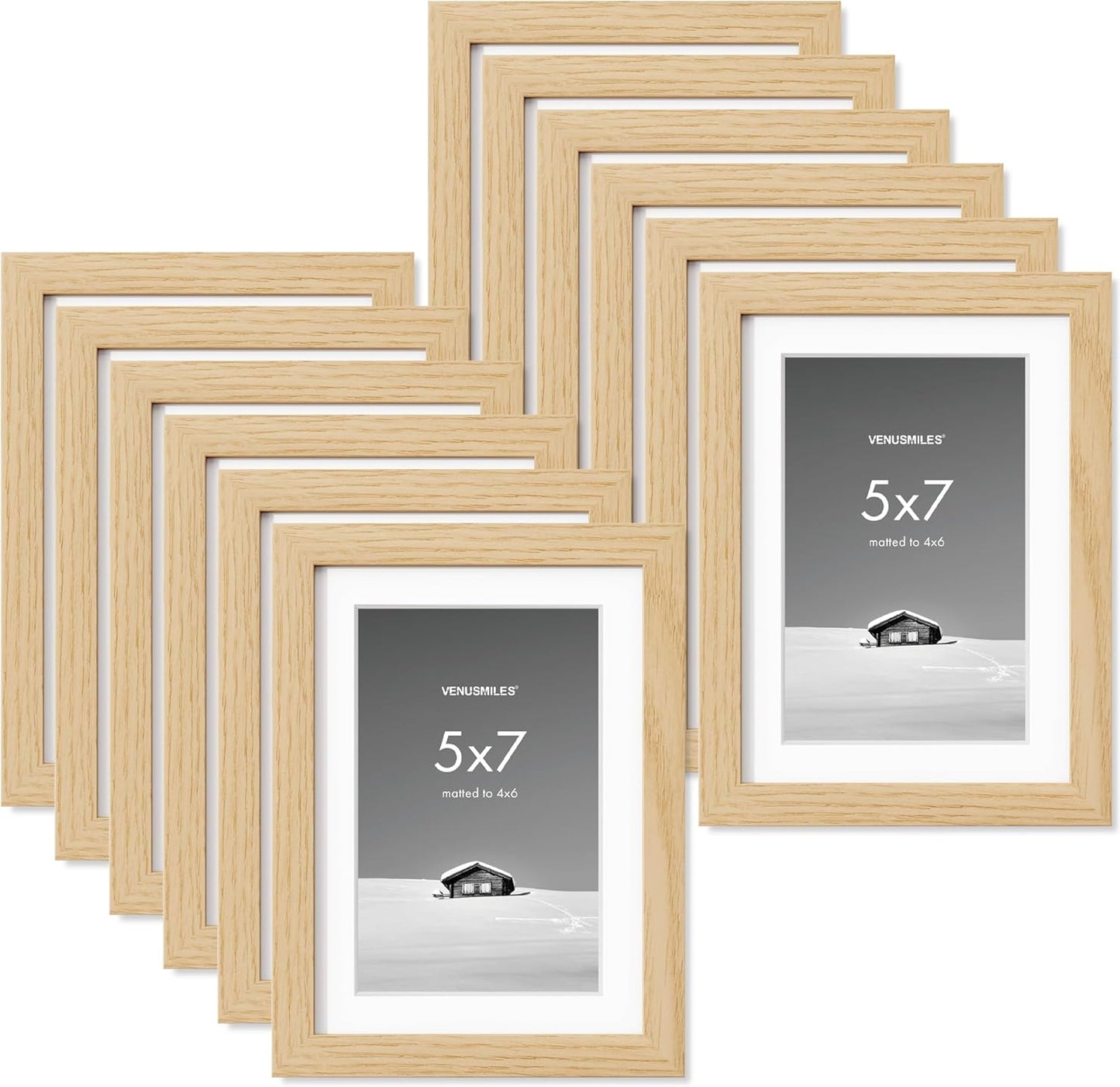 5x7 inch Picture Frame, 5x7 Photo Frames with 4x6 Removable Mat - High Definition Plexiglass - Vertical and Horizontal Display - Wall Hanging Frame - Oak Color, 12 Pack
