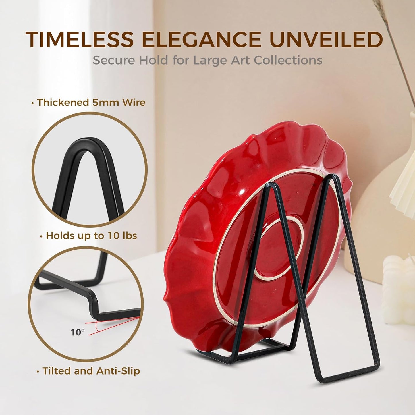 Plate Holder Easel Display Stand - 8 inch Metal Plate Stands for Display - Tabletop Picture Stand - Black Iron Easels for Display Pictures | Photo Frames | Book | Decorative Plates | Plaque - 2 Pack