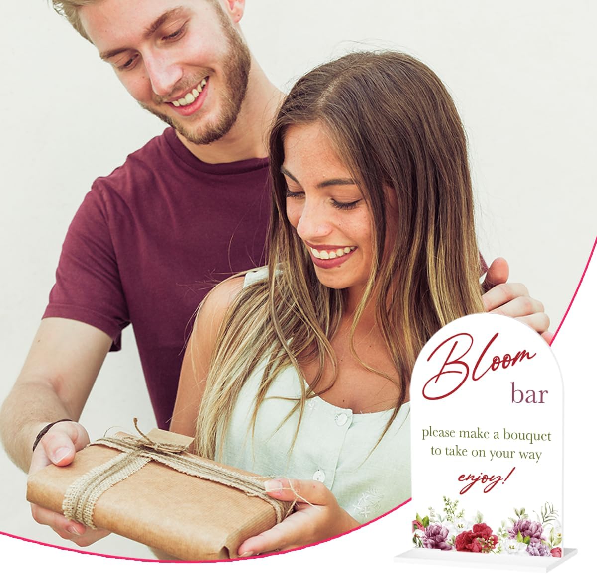 Bloom Flower Bar Sign for Wedding Bridal Shower Bouquet Bar Decor Sign Stuff Acrylic Arch Wedding Bridal Shower Baby Shower Welcome Table Signs for Ceremony and Reception 7 x 5 Inches