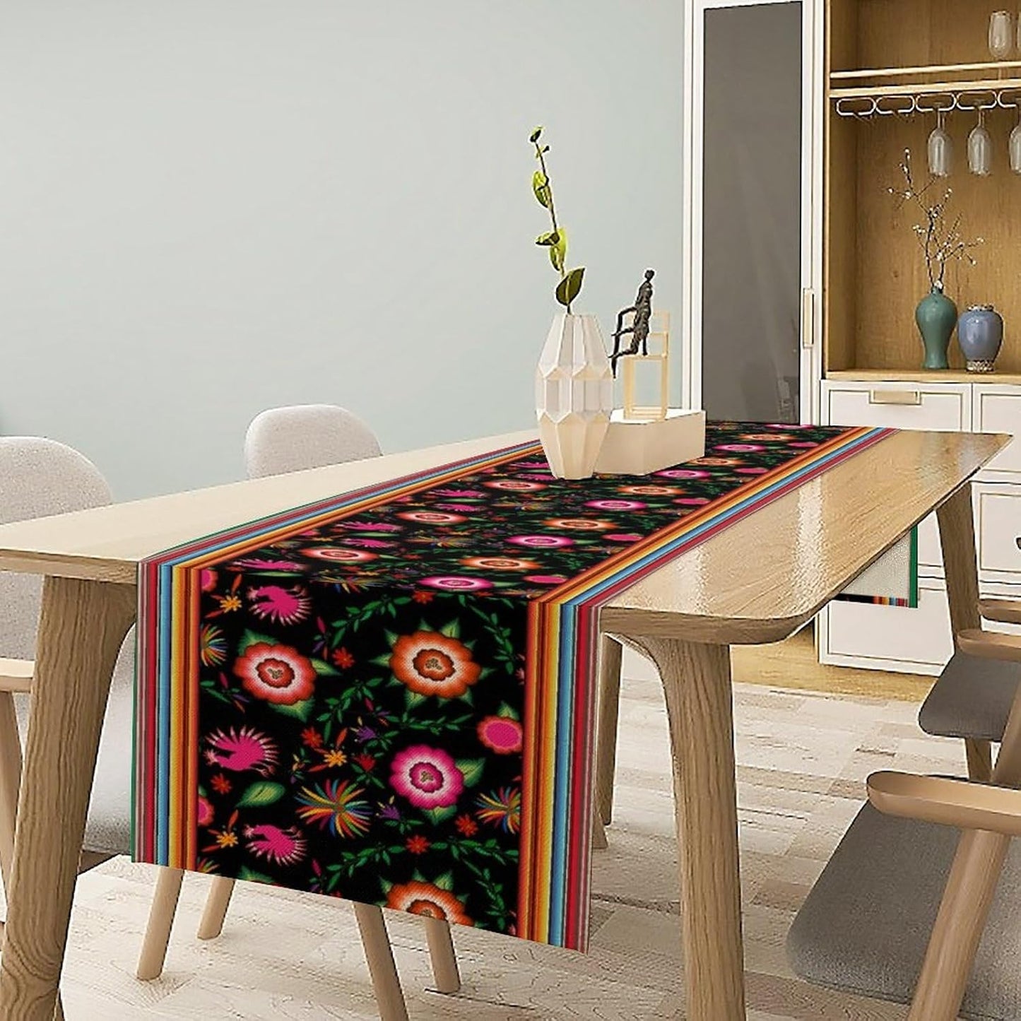 Mexican Table Runner,Colorful Flowers Cinco De Mayo Decor Table Runner for Kitchen Dining Table Home Party Decoration 13x108 Inch