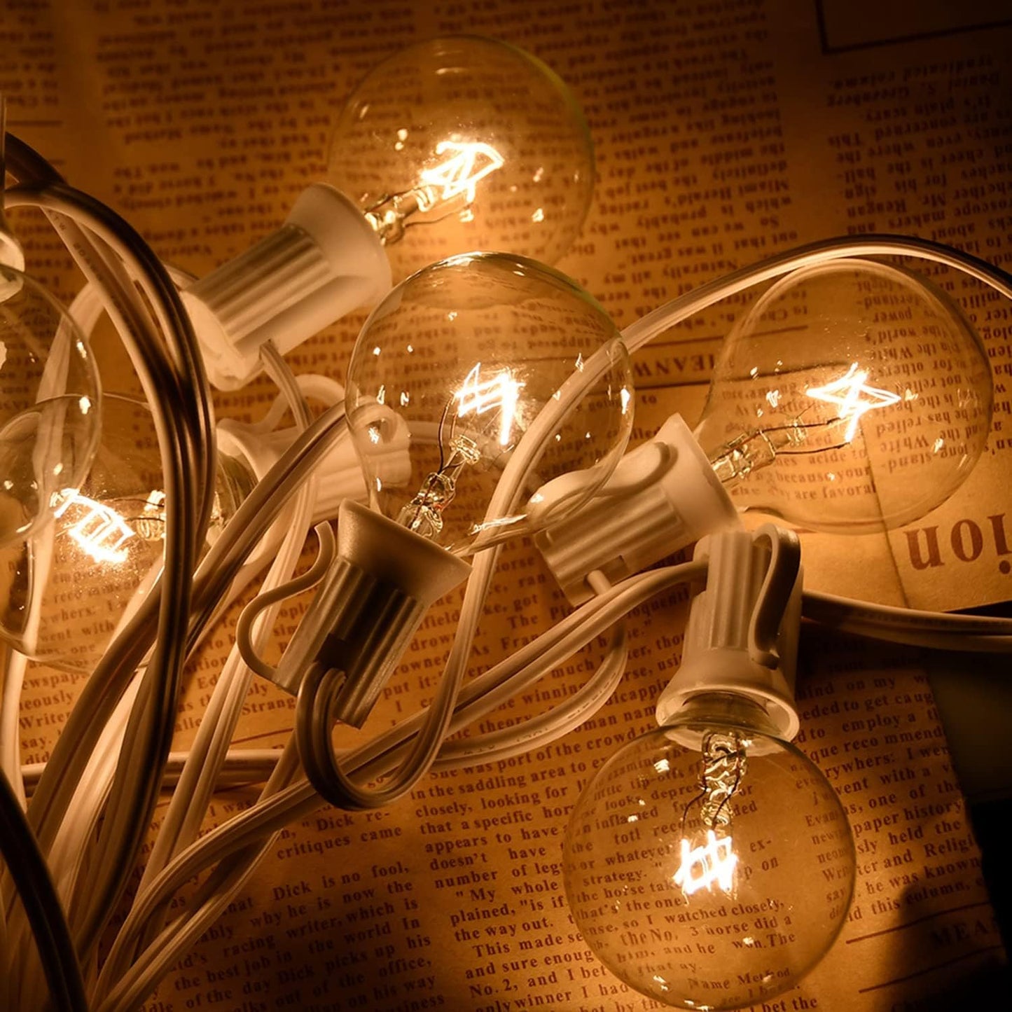 25Ft Outdoor Globe String Lights, G40 Edison String Lights with 27 Clear Bulbs, Waterproof Connectable Hanging String Lights for Indoor Outdoor Wedding Party Decoration, White Wire