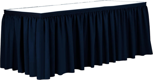 Ultimate Textile Pleat Polyester Fabric Table Skirt - Machine Washable Flame Resistant with Clips for Events, Weddings & Trade Shows, Cut & Sewn in Paterson, NJ - Navy, 7' Shirred Pleat