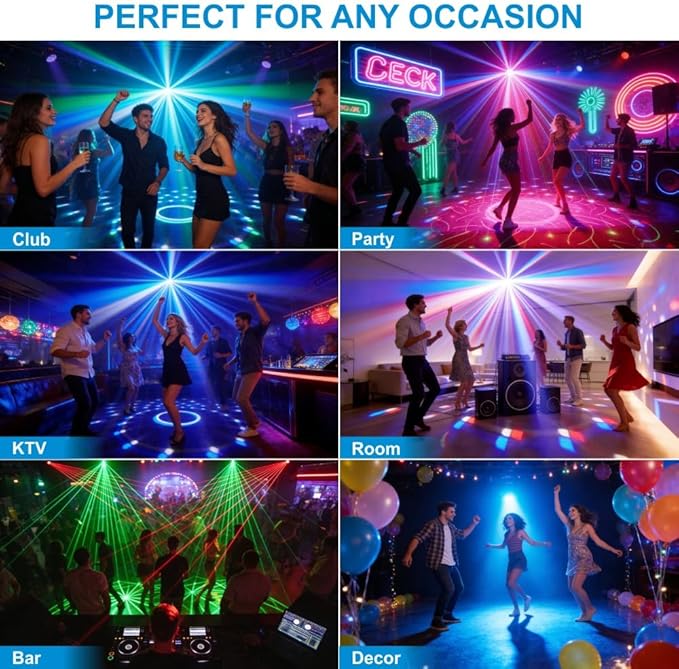Party Disco Ball Lights, DJ Stage Strobe Rave Lights Sound Activated with Remote Control for Parties Birthday Christmas Gift Wedding Karaoke KTV Bar Club Dance Room Halloween Decorations